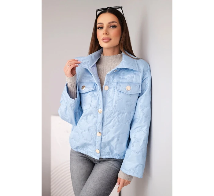 Dámská jarní prošívaná bunda s květinovým vzorem modrá