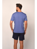 Pánské pyžamo Dallas, krátký rukáv, krátké kalhoty - modrá/námořnická modrá