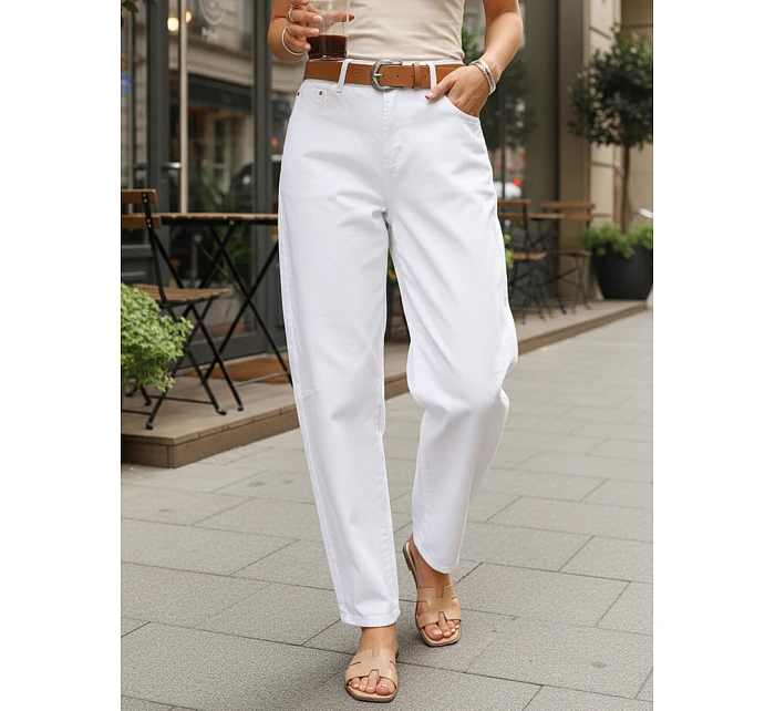 Dámské pytlovité džíny s páskem bílé FashionStreet UY2930