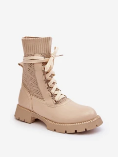 Dámské kozačky se šněrováním a ponožkou světle béžové Gentiana