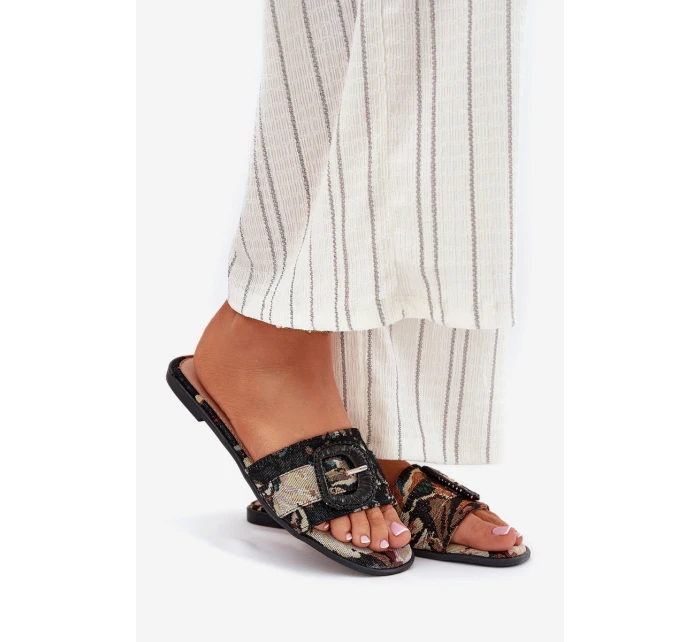 Ploché Dámské Pantofle S Přezkou Černé model 21696492 - Boto Ploché Dámské Pantofle S Přezkou Černé model 21696492 - Boto