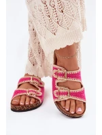 Háčkované Dámské Pantofle Se Zlatými Přezkami Fuchsie Fenira Háčkované Dámské Pantofle Se Zlatými Přezkami Fuchsie Fenira