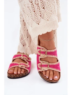 Háčkované Dámské Pantofle Se Zlatými Přezkami Fuchsie Fenira