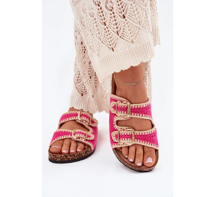 Háčkované Dámské Pantofle Se Zlatými Přezkami Fuchsie Fenira Háčkované Dámské Pantofle Se Zlatými Přezkami Fuchsie Fenira