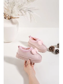 Dětské sněhule s výšivkou a mašlí Růžové Daven