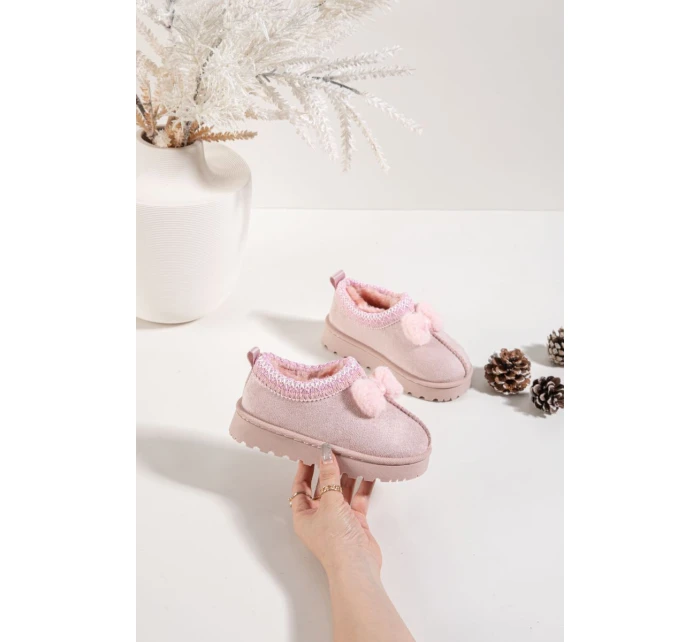 Dětské sněhule s výšivkou a mašlí Růžové Daven