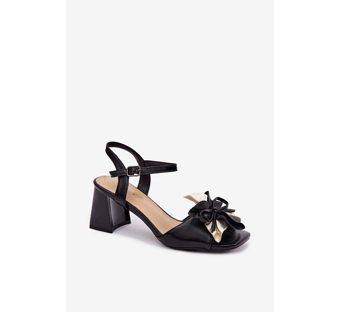 Dámské sandály na podpatku s ozdobným květem Vinceza 20283 Černé