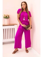 Viskózový komplet plisovaná halenka + kalhoty tmavě fialová