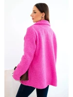 Dámská bunda z měkké ovčí vlny s límcem růžová