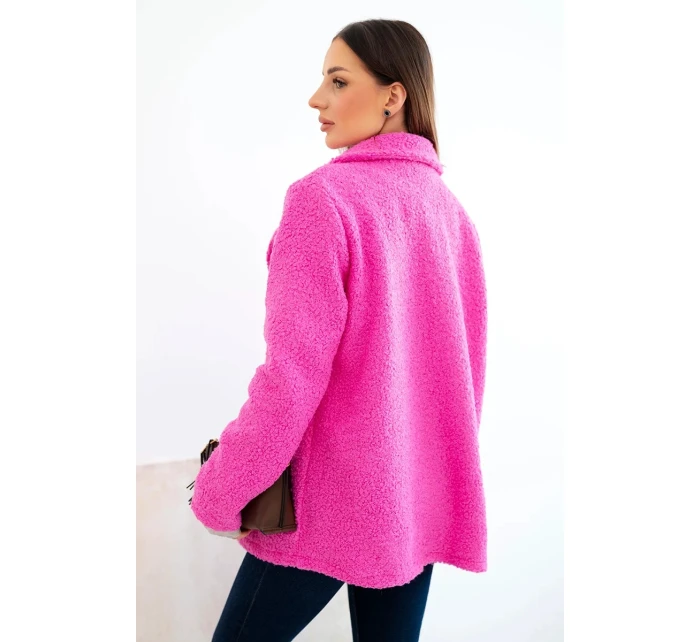 Dámská bunda z měkké ovčí vlny s límcem růžová