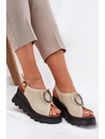 Dámské Kožené Sandály Na Klínu S Ozdobou Béžové Artiker model 21695584 - Boto