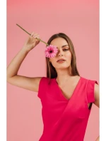 S407 Elegantní overal s asymetrickým výstřihem - růžový