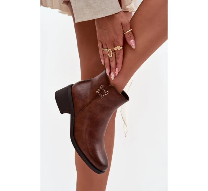 Dámské botky Delmira – hnědé, zateplené, na podpatku typu “klocek”