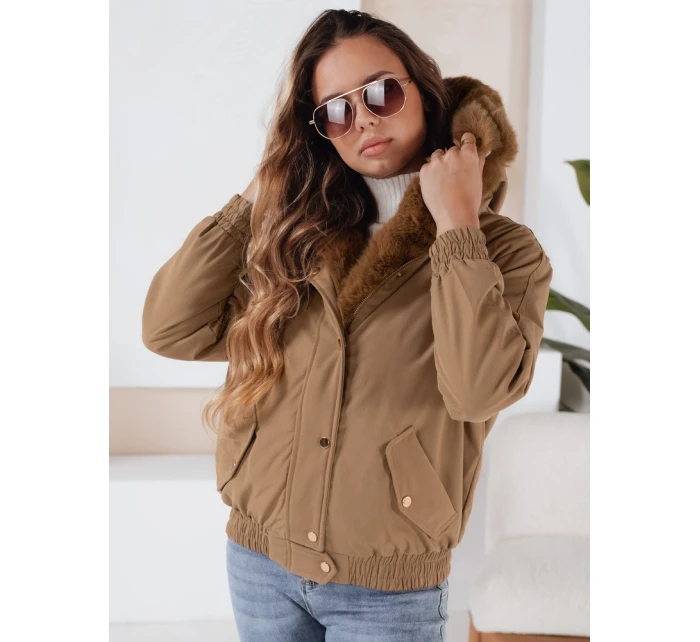 Dámská zimní bunda krátká s kožešinou světle hnědá Dstreet model 21991174 - FashionStreet