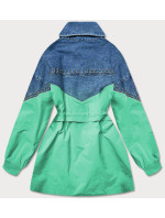 Světle modro-zelená dámská džínová denim bunda z různých spojených materiálů (PFFS12233)