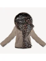Tmavě béžová krátká volná dámská bunda s panteřím motivem Miss model 21035928 - Miss TiTi Tmavě béžová krátká volná dámská bunda s panteřím motivem Miss model 21035928 - Miss TiTi