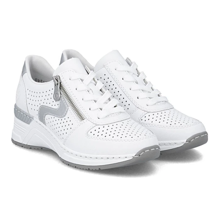 Dámské bílé kožené tenisky na platformě Rieker N4340-80