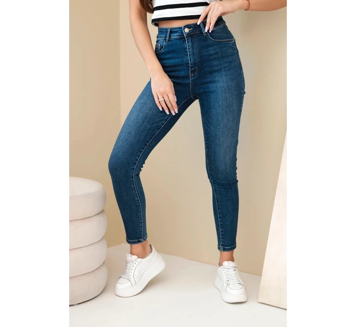 Dámské džíny skinny s vysokým pasem tmavě džínové