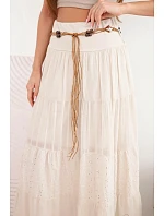 Dámská maxi bavlněná sukně s ažurovým model 22048741 a elastickým pasem béžová - K-Fashion