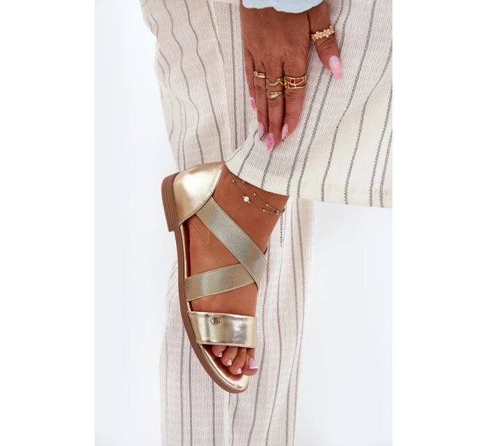 Dámské ploché sandály s elastickými pásky zlaté Marinea Dámské ploché sandály s elastickými pásky zlaté Marinea