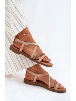 Ploché Sandály S Ozdobnými Pásky model 21697178 Béžové - VINCEZA