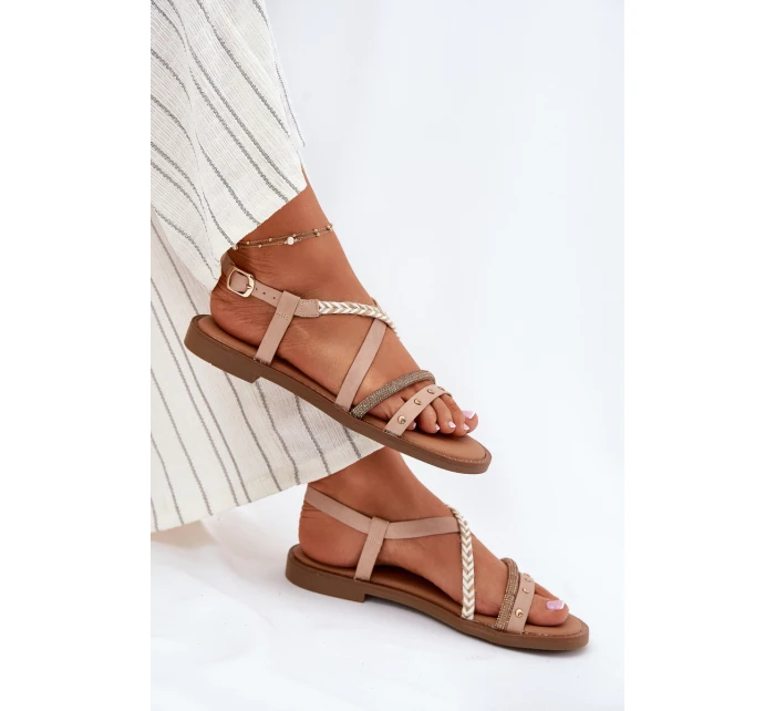Ploché Sandály S Ozdobnými Pásky model 21697178 Béžové - VINCEZA