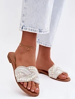 Zdobené pantofle na ploché podrážce stříbrné Dovima