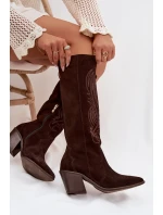 Semišové Kožené Kozačky Na Podpatku  Čokoládové model 22031643 - Zazoo