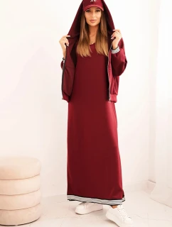 Dámský komplet s viskózou s rozepínací mikinou a dlouhou sukní bordová