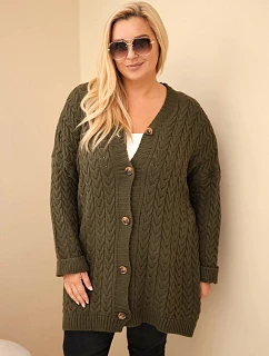 Dámský kardigan Plus Size s knoflíky a model 22394949 vzorem khaki - K-Fashion