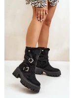 Dámské botky na masivním podpatku s přezkami a páskem černé model 21670399 - Boto Dámské botky na masivním podpatku s přezkami a páskem černé model 21670399 - Boto