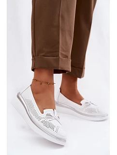 Kožené Prodyšné Polobotky Na Platformě S.Barski LR61-7043 Bílé