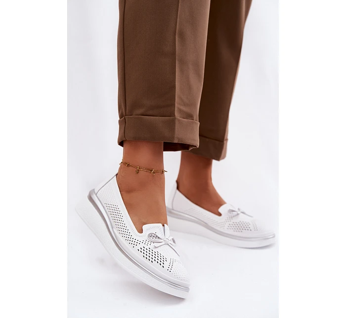 Kožené Prodyšné Polobotky Na Platformě S.Barski LR61-7043 Bílé Kožené Prodyšné Polobotky Na Platformě S.Barski LR61-7043 Bílé