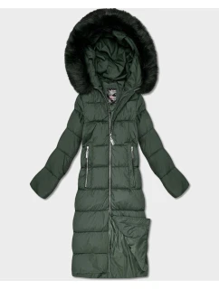 DŁUGA DAMSKA KURTKA ZIMOWA Z KAPTUREM BUTELKOWA ZIELEŃ (7688)