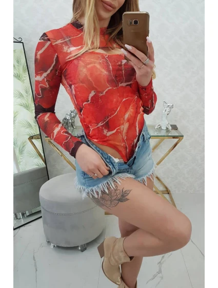 Tělová halenka mramorový vzor červená