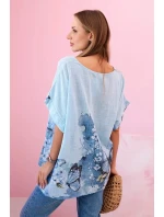 Dámská bavlněná košile s motýly a květinami modrý Dámská bavlněná košile s motýly a květinami modrý