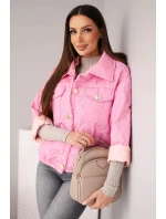 Dámská jarní prošívaná bunda s květinovým vzorem cukrově růžová