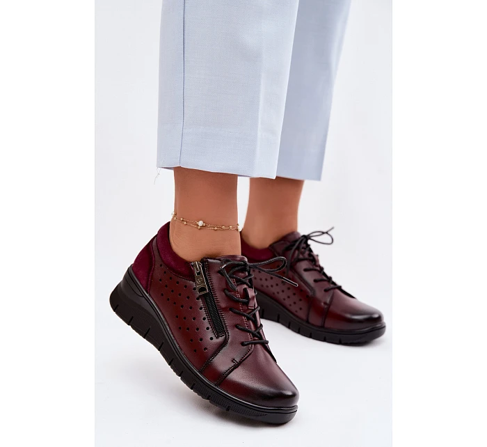 Kožené dámské polobotky na platformě model 22100874 bordó - VINCEZA