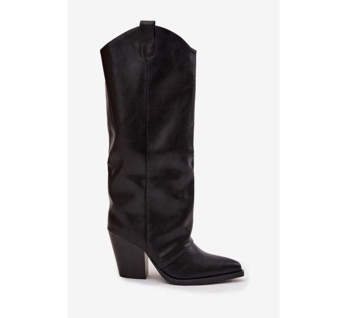 Dámské zateplené kovbojské kozačky na sloupkovém podpatku Mavine – černé Dámské zateplené kovbojské kozačky na sloupkovém podpatku Mavine – černé