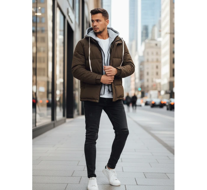 Pánská prošívaná zimní bunda s kapucí khaki FashionStreet TX5102