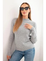 Dámský svetr s polokošilí z měkké pleteniny šedý Dámský svetr s polokošilí z měkké pleteniny šedý