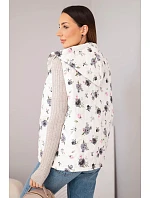 Dámská prošívaná vesta s květinami s kapucí grafitová