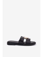 Dámské Pantofle Na Plochém Podpatku Se Zlatou Dekorací Černé Karinma