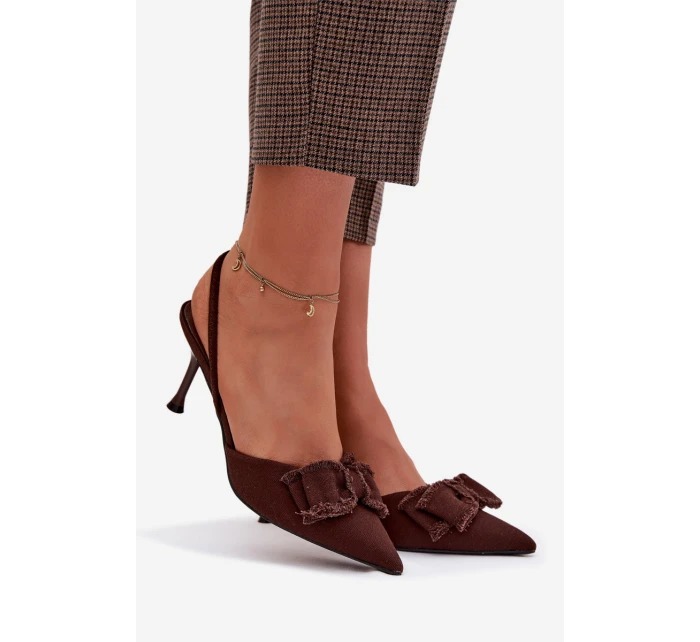 Dámské sandály na podpatku s mašlí Čokoládové Hestia