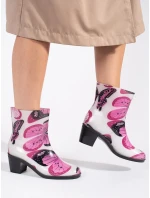 Pěkné Biało-różowy gumáky dámské na širokém podpatku Pěkné Biało-różowy gumáky dámské na širokém podpatku