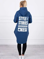 Zateplená mikina s dlouhými zády a kapucí, tmavě modrá