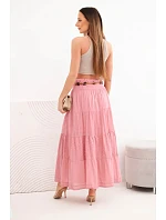 Dámská maxi bavlněná sukně s model 22048775 výšivkou a elastickým pasem tmavě růžová - K-Fashion