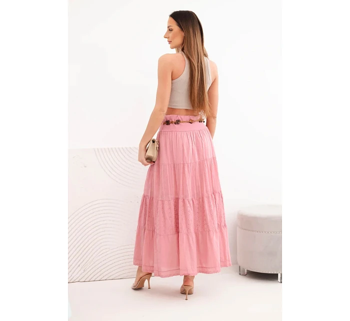 Dámská maxi bavlněná sukně s model 22048775 výšivkou a elastickým pasem tmavě růžová - K-Fashion