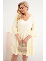 Dámské šaty Plus Size z viskózy s ažurovým zdobením žlutá Dámské šaty Plus Size z viskózy s ažurovým zdobením žlutá