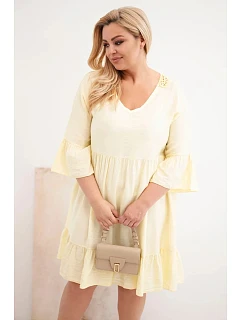 Dámské šaty Plus Size z viskózy s ažurovým zdobením žlutá